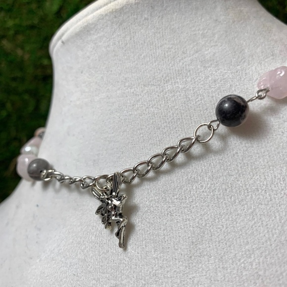 Pink Jasper and Rose Quartz Fairy Choker Necklace - Picture 2 of 4